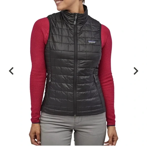 Patagonia Vest Womens Sz M Black Nano Puff Full Zip Filled Light Puffer *LOGO - Picture 2 of 11